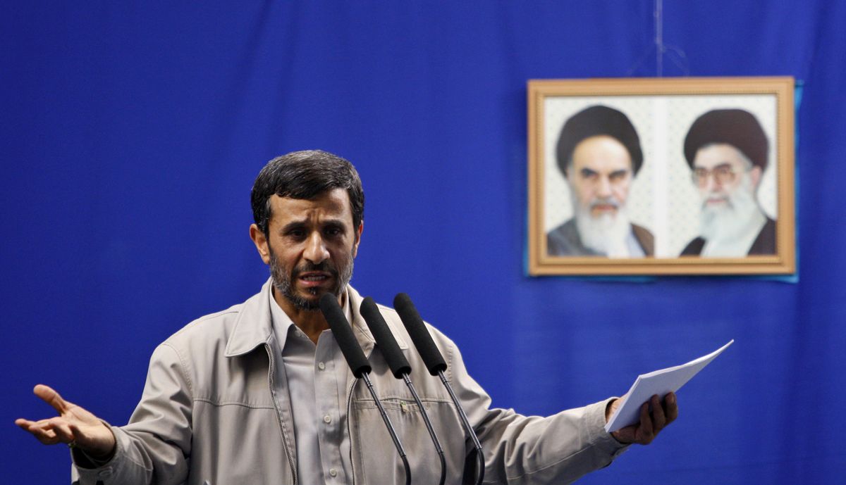 Iranian President Mahmoud Ahmadinejad speaks at Tehran University on Friday during ceremonies marking Quds Day. (The Spokesman-Review)