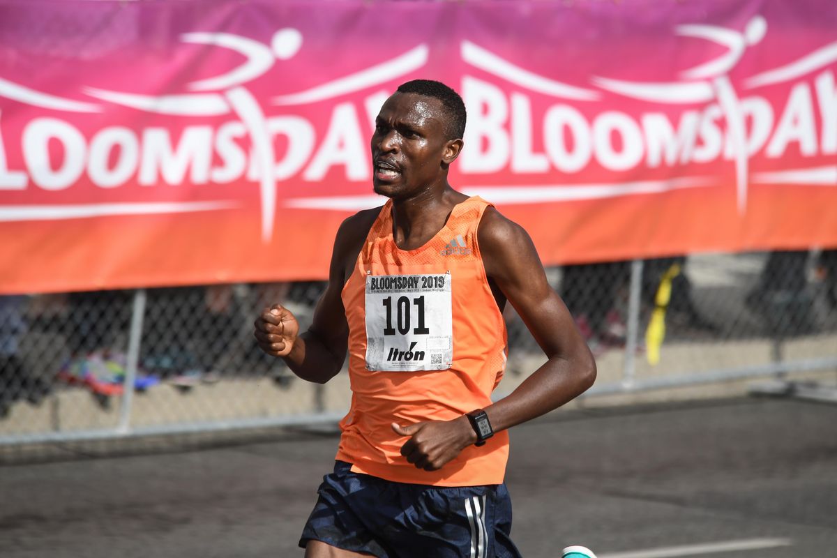Gabriel Geay nears the Bloomsday finish line for the win, Sunday, May 5, 2019. (Dan Pelle / The Spokesman-Review)