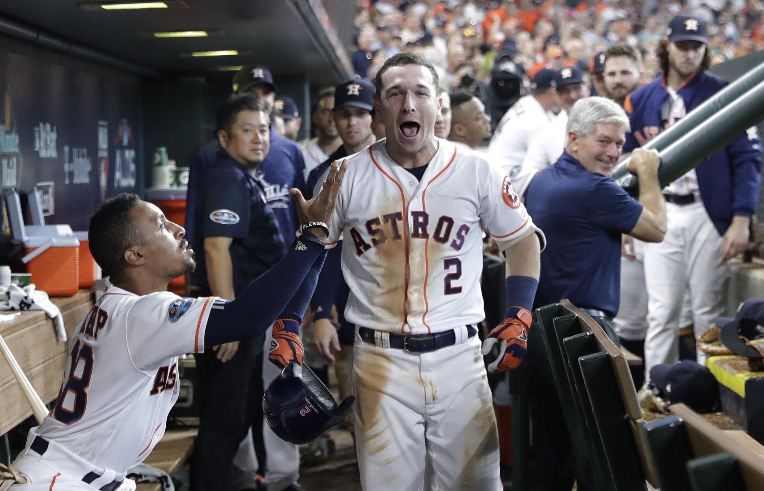 Evan Gattis Game-Used 2018 Postseason jersey