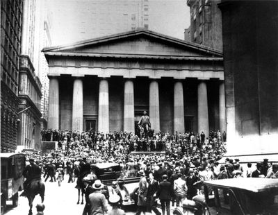 Crowds panic in the Wall Street district of Manhattan due to the heavy trading on the stock market in New York City on Oct. 24, 1929.  (File Associated Press / The Spokesman-Review)