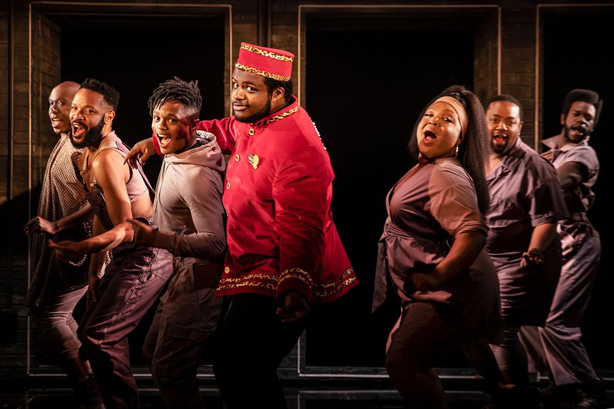 James Jackson Jr., Jason Veasey, John-Michael Lyles, Jaquel Spivey, L. Morgan Lee, John-Andrew Morrison and Antwayn Hopper in “A Strange Loop.”  (Marc J. Franklin)