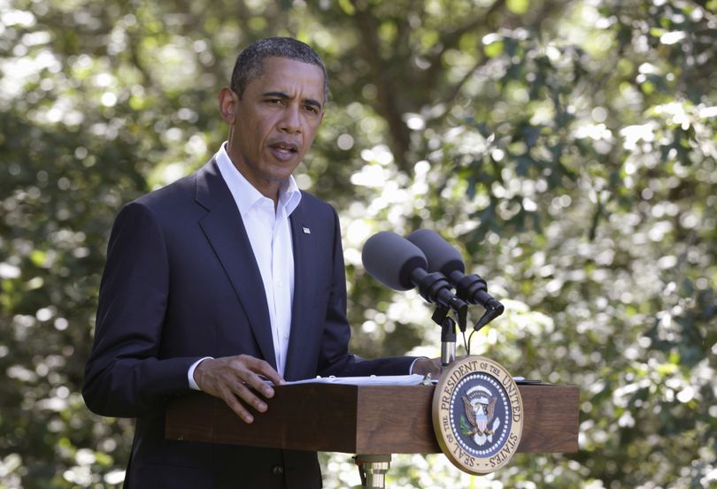 President Barack Obama speaks about Libya on Monday, Aug. 22, 2011, in Chilmark, Mass., on Martha's Vineyard. (Carolyn Kaster / Associated Press)