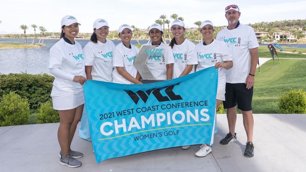 The Gonzaga women’s golf team celebrates its WCC title.  (Courtesy of Gonzaga athletics)