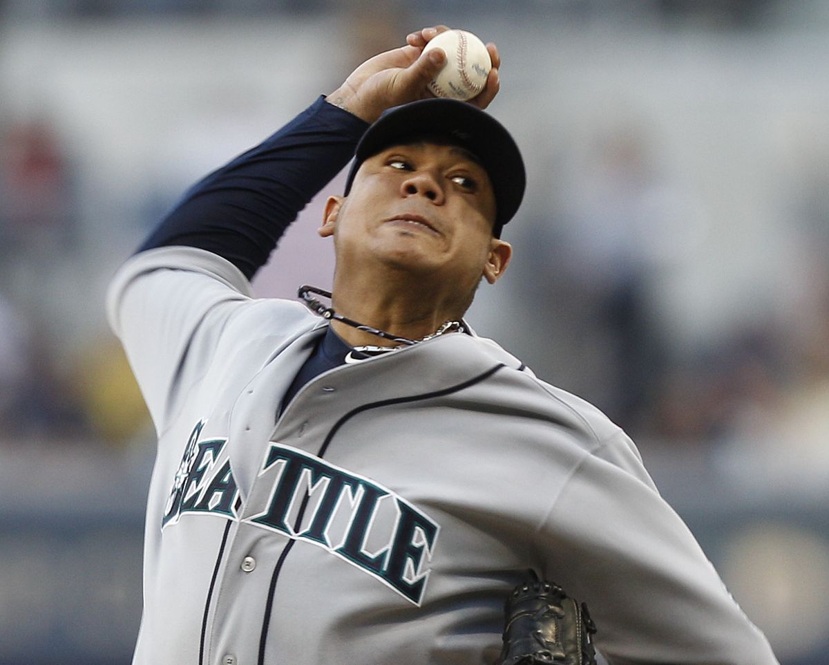 Felix Hernandez allowed one run and struck out 10 in seven innings pitched for the Mariners. (Associated Press)