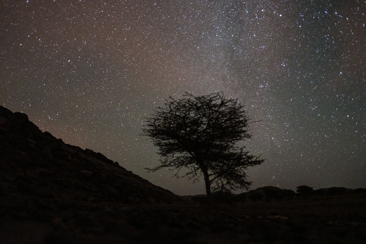 The Milky Way galaxy seen near a nomadic campsite outside the town of Bir Moghrein, Mauritania, on Jan. 24. (Guy Peterson/For The Washington Post)
