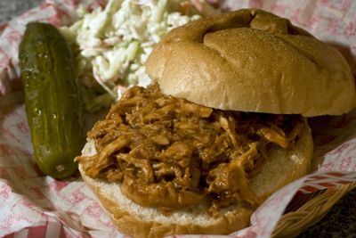 Going for a no-cook dinner does not mean having to abandon good nutrition. This sandwich uses store-bought rotisserie chicken (skin removed) and just enough bottled sauce to make a tasty and healthy quick dinner.  (Associated Press / The Spokesman-Review)
