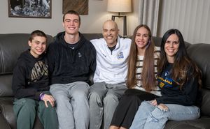 The Jenkin family, from left: Ryker, Adrik, Reece, Allie and Breanne. Breanne was the first to tell Reece he had been diagnosed with pancreatic cancer. (COLIN MULVANY/The Spokesman-Review)