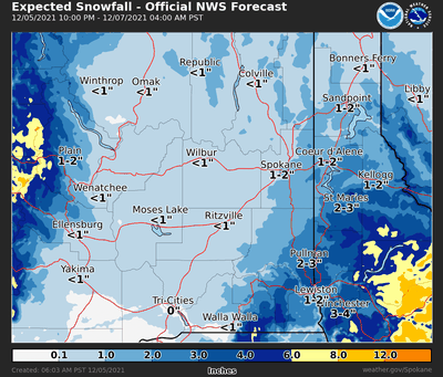 The weather service Spokane office says there is an 11% chance more than 2 inches of snow will fall in Spokane.  (Courtesy National Weather Service)