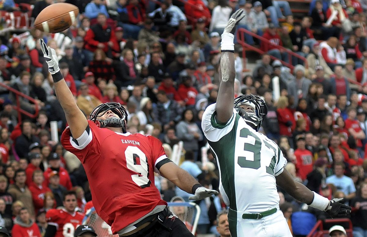 Aaron Boyce, left, is second on EWU’s career receptions list with 183 catches. He caught 63 pass for 917 yards and 10 TDs last fall.  (CHRISTOPHER ANDERSON / The Spokesman-Review)