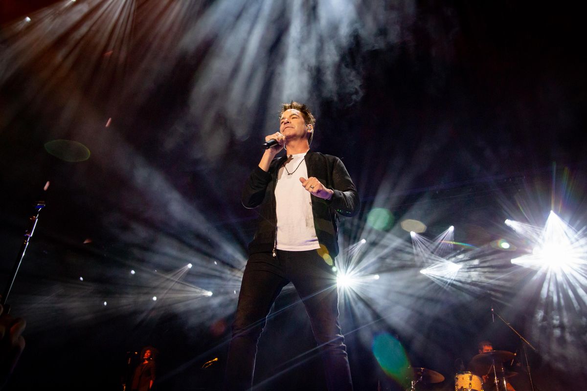 Patrick Monahan, lead vocalist of Train, performs during a concert headlined by Train & Goo Goo Dolls at Northern Quest Casino in Airway Heights, Wash. on June 9, 2019. This was the first of Northern Quest