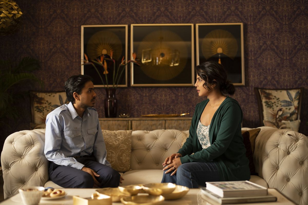 Adarsh Gourav and Priyanka Chopra in “White Tiger.”  (Tejinder Singh Khamkha​/Netflix)