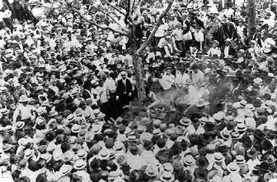 
Thousands of people gather in Waco, Texas, in 1916 to watch the lynching of a black teenager in this photo provided by the Texas Collection, Baylor University in Waco. 
 (Associated Press / The Spokesman-Review)