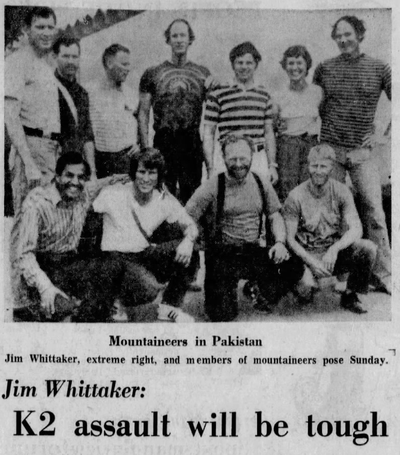 Jim Whittaker, of Seattle, and his team – which included his wife and twin brother – were preparing to climb K2, the world’s second-tallest peak, in Pakistan. 