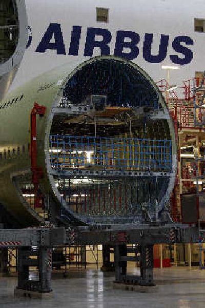 
An A380 is manufactured at the Airbus plant in Hamburg, northern Germany. 
 (Associated Press / The Spokesman-Review)