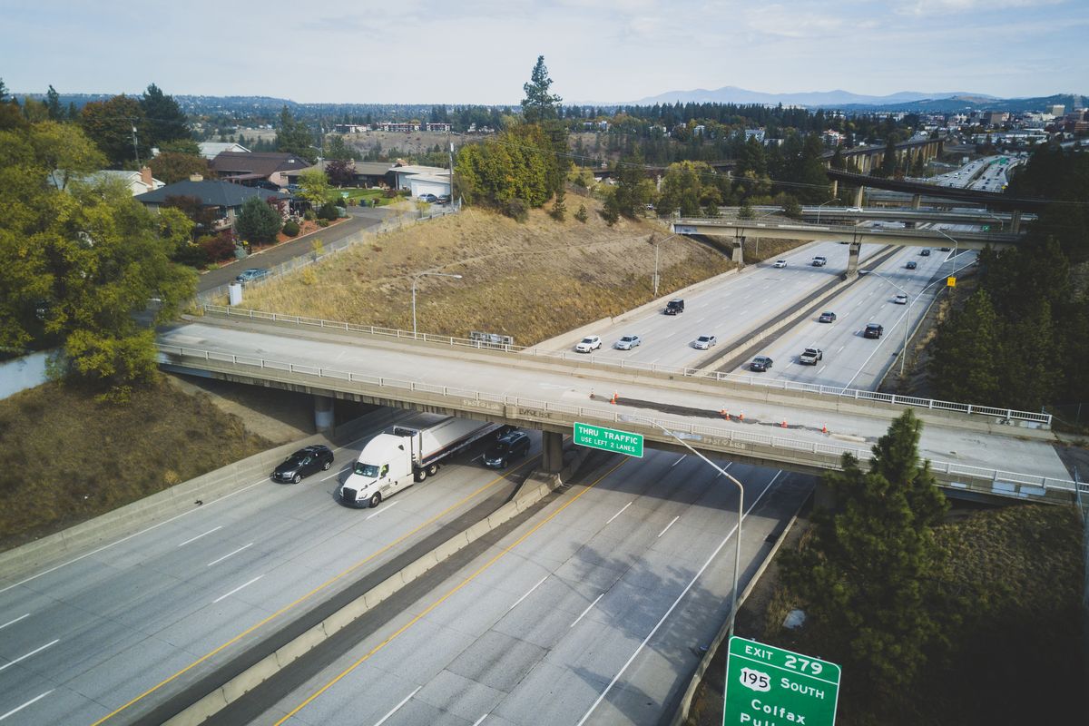 The Rosamond Avenue bridge, which connects a neighborhood bisected by I-90, was closed by the state Department of Transportation in April because of problems with the bridge deck.   (Jesse Tinsley/The Spokesman-Review)