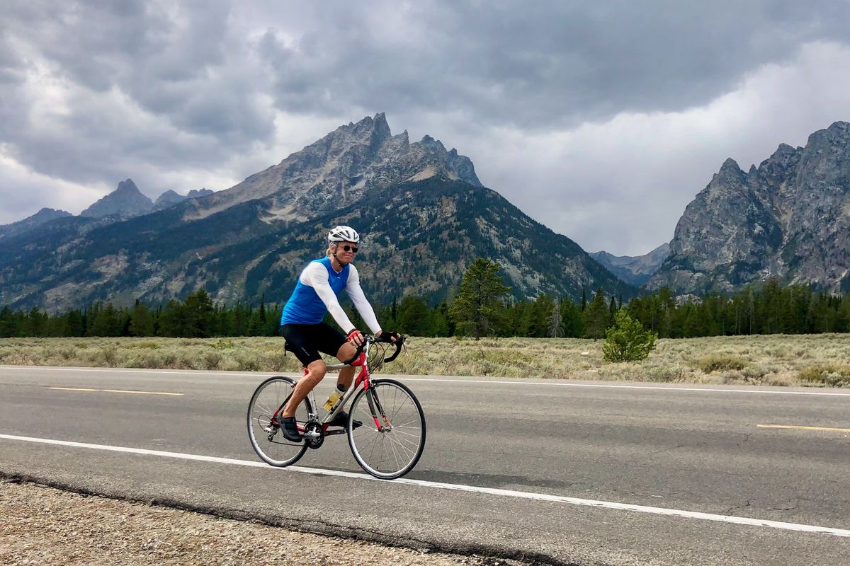 The Grand Tetons rise dramatically along Teton Park Road near Jackson, Wyo., a beautiful road-biking location. (Leslie Kelly)