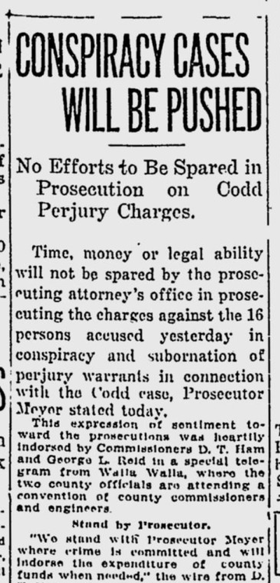 Spokane County Prosecutor W.C. Meyer brought charges against 16 people who were attorneys or witnesses in the Codd murder trial on the belief that testimony had been falsified.  (S-R archives)