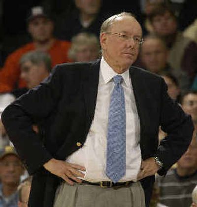 
Syracuse coach Jim Boeheim reacts to call during first half action in a milestone win against Notre Dame. 
 (Associated Press / The Spokesman-Review)