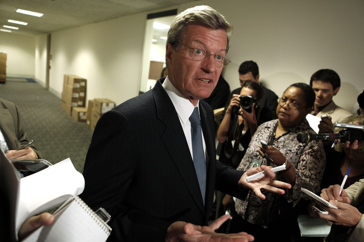 Sen. Max Baucus, D-Mont., talks with reporters after a meeting on health care reform on Tuesday in Washington.  (Associated Press / The Spokesman-Review)