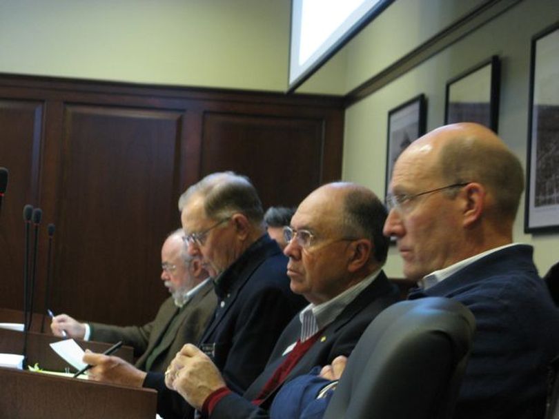 Members of Gov. Butch Otter's transportation funding task force listen to presentations at their final meeting on Tuesday. (Betsy Russell)