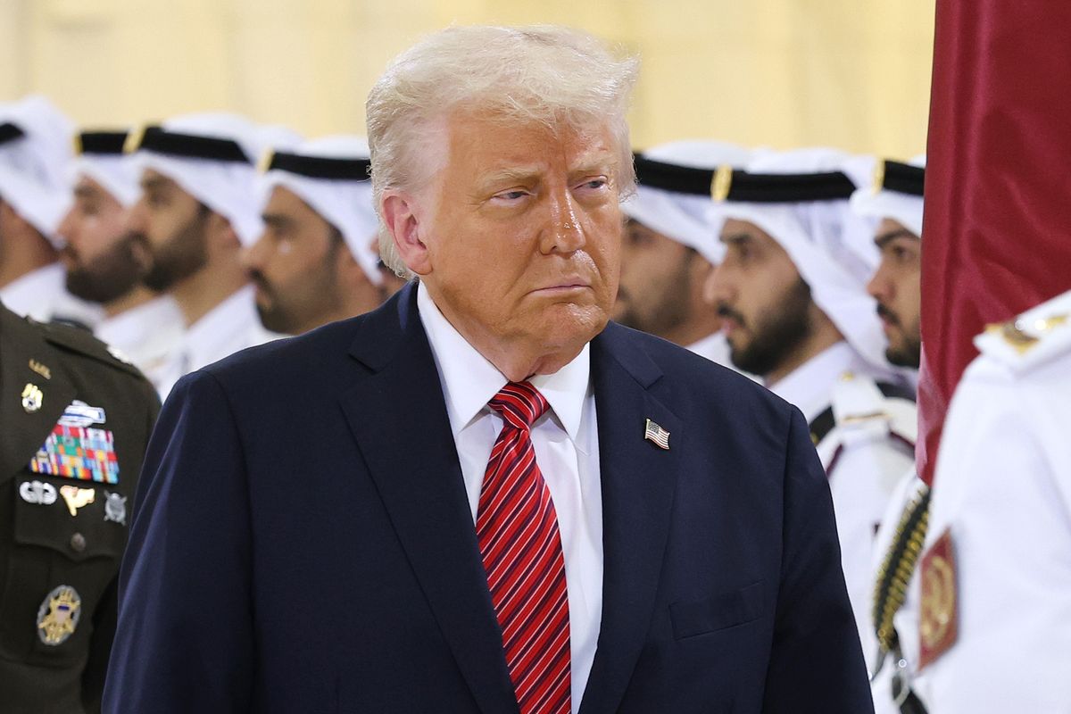 President Donald J. Trump participates in an arrival ceremony at the Amiri Diwan, the official workplace of the emir, on Wednesday, in Doha, Qatar. (Getty Images)