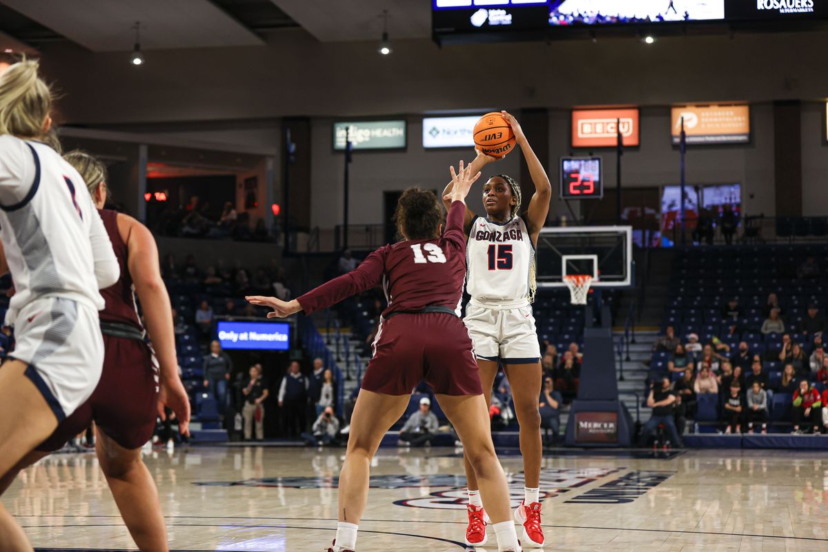 Gonzaga forward Yvonne Ejim shoots over Montana’s Keely Burton-Oliver during a nonconference game Wednesday in Spokane.  (Courtesy of GU Athletics)