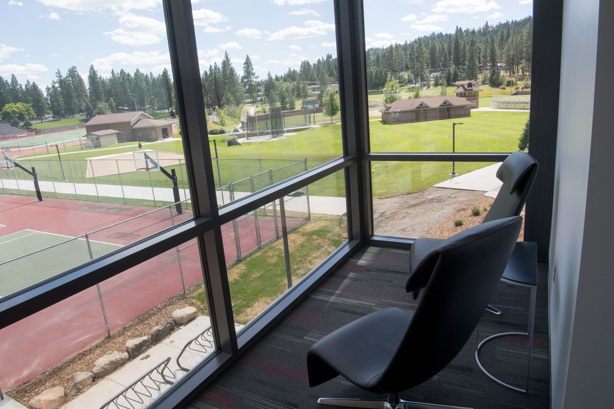 Whitworth’s new athletics building features a quiet alcove that offers views of campus as seen during a tour on Friday, August 7, 2020, in Spokane, Wash.  (Tyler Tjomsland/THE SPOKESMAN-REVIEW)