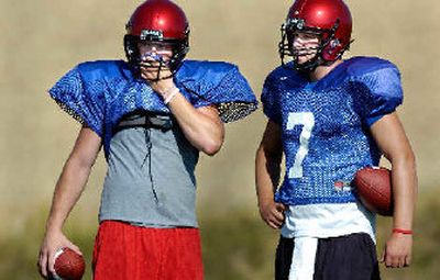 
Eastern's quarterback candidates are Matt Nichols, left, and Chris Peerboom. 
 (Christopher Anderson / The Spokesman-Review)