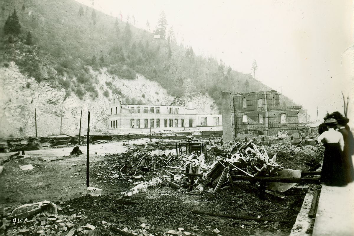 Wallace’s Union Pacific Station following the fire of 1910.  The Spokesman-Review archive (File  archive / The Spokesman-Review)
