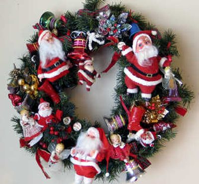 This wreath is decorated with vintage items, all found at flea markets.
(Cheryl-Anne Millsap / The Spokesman-Review)
