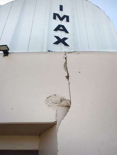Structural damage: The wall outside the Imax is cracked and crumbling. (Dan Pelle)