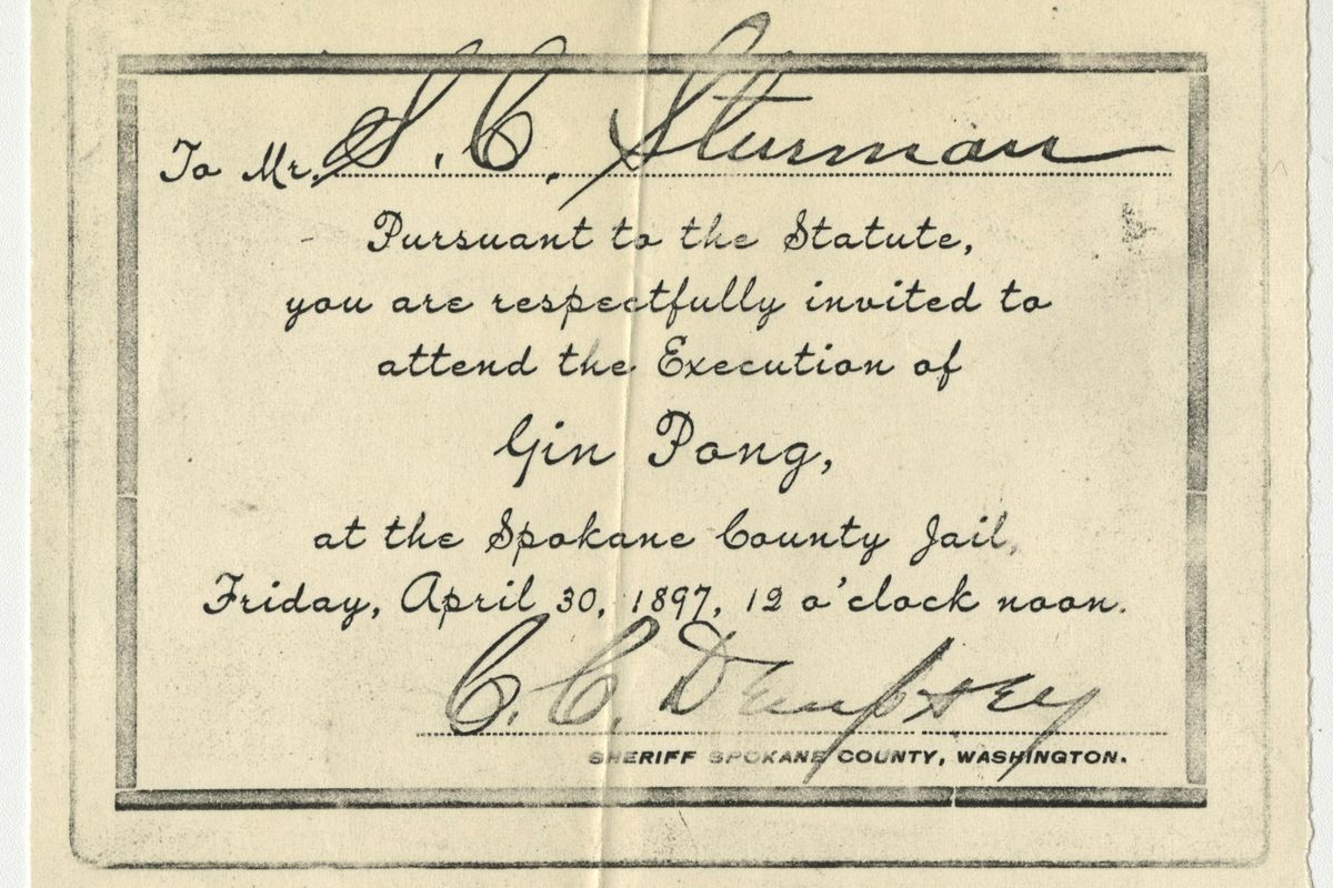 An invitation to an 1897 execution at the Spokane County Jail. (Spokesman-Review photo archives)