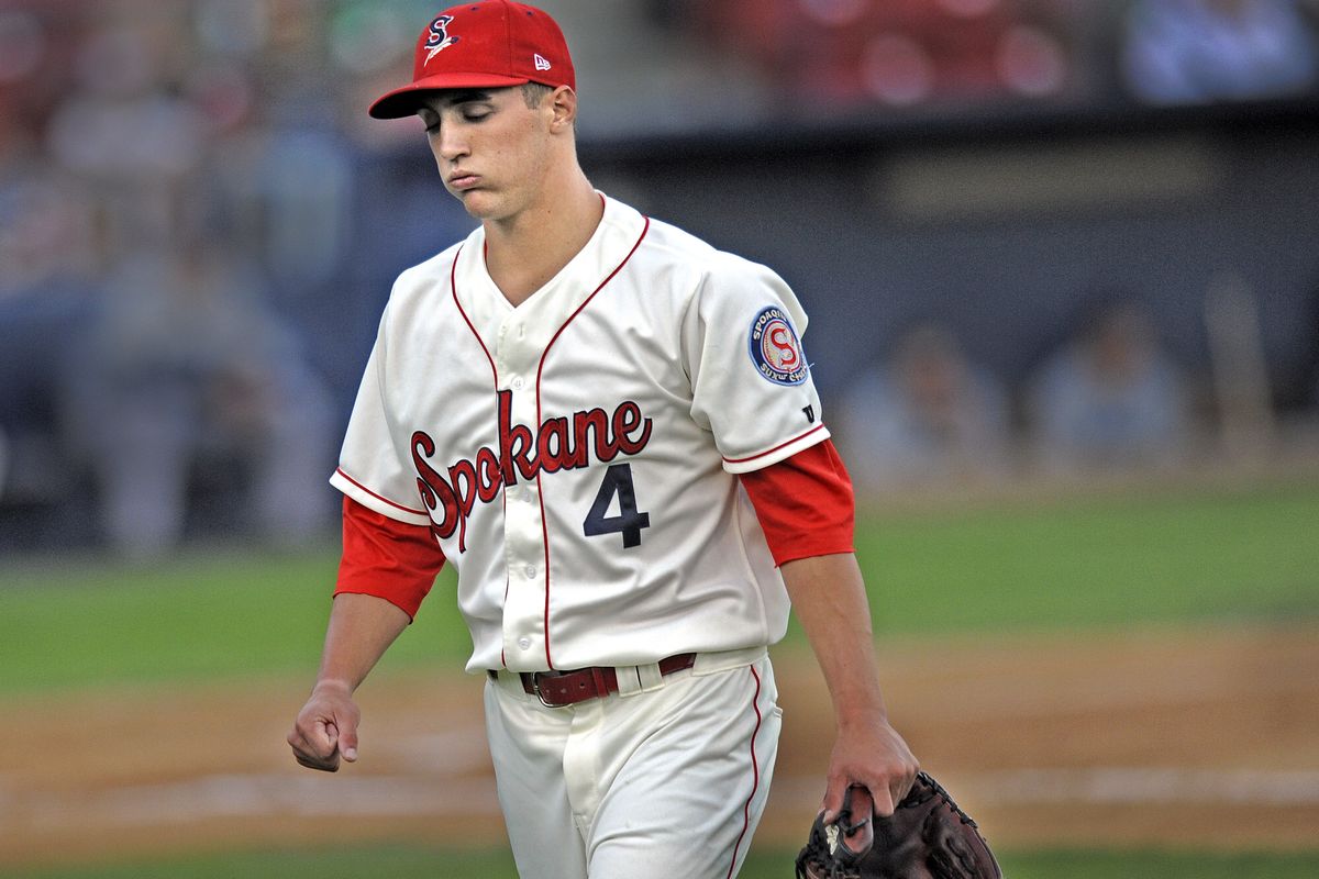 It was a short night for Spokane Indians starter Kevin Matthews, who walked four batters and was yanked with nobody out in the second. (Christopher Anderson)