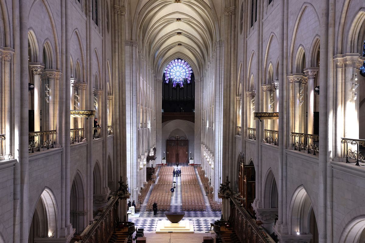 A general view inside Notre Dame Cathedral on Saturday in Paris. After five years of restoration following a catastrophic fire, the cathedral reopened its doors to the world in the presence of French President Emmanuel Macron and around fifty heads of state, including U.S. President-elect Donald Trump, invited for the occasion.  (Pascal Le Segretain)