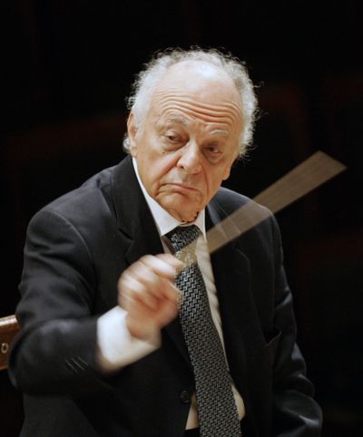 Lorin Maazel, then music director of the New York Philharmonic, during a rehearsal in Seoul, South Korea, in 2008. (Associated Press)