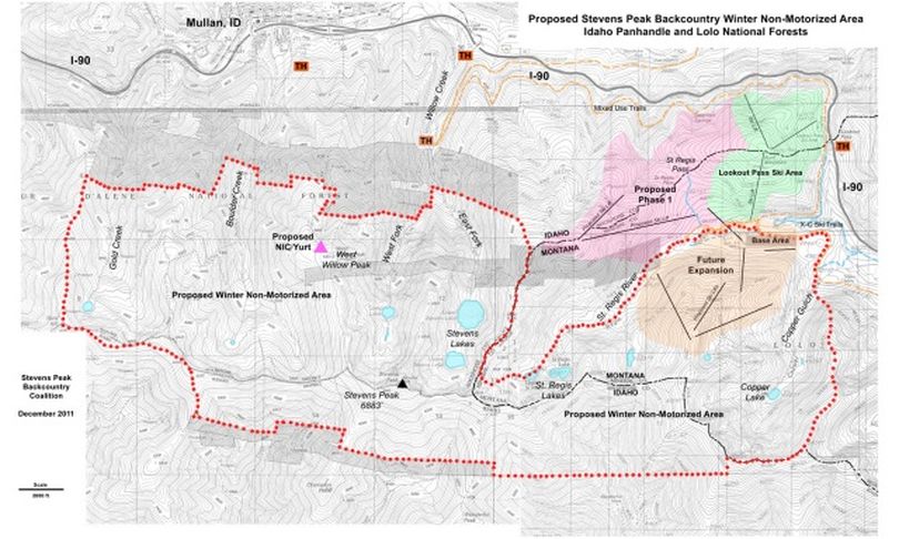 Map shows a Stevens Peak Backcountry Winter Non-Motorized Area proposed by the Stevens Peak Backcountry Coalition.  (Stevens Peak Backcountry Coalition)