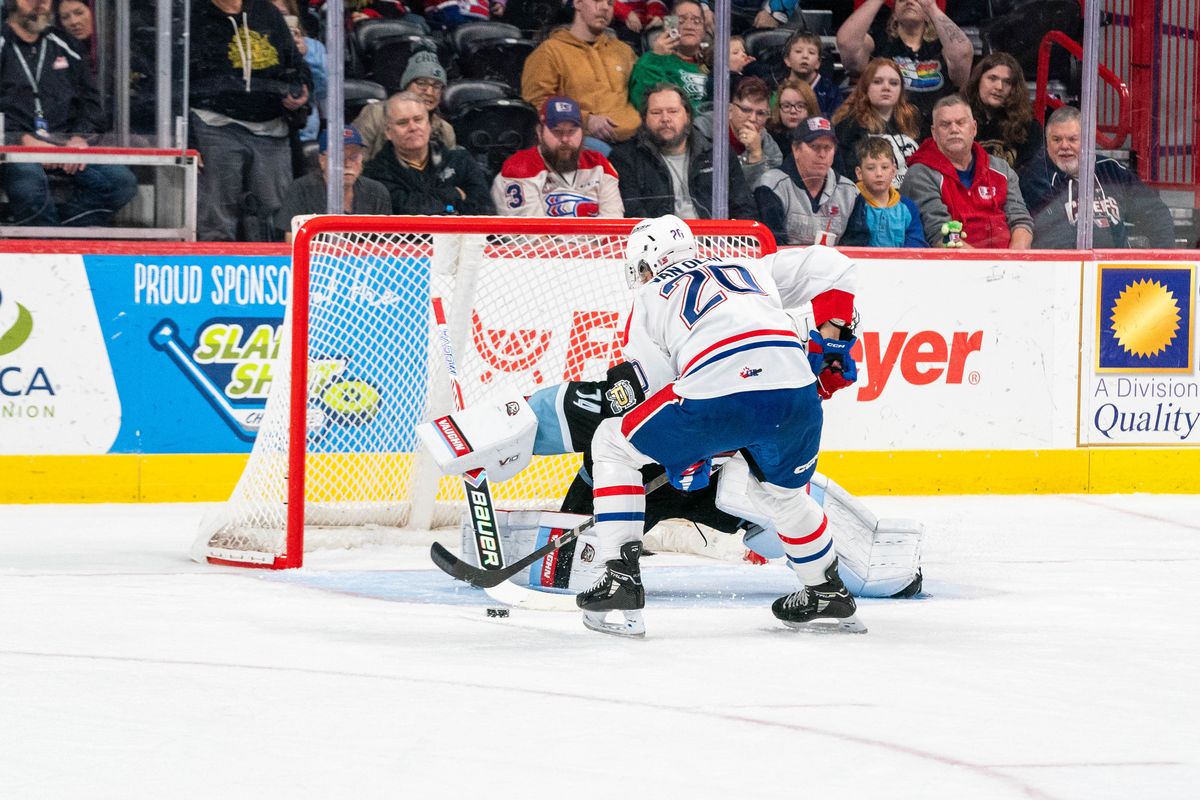 Spokane Chiefs forward Shea Van Olm scores on a penalty shot against the Portland Winterhawks at the Arena on Dec. 1, 2024.  (Larry Brunt/Spokane Chiefs)