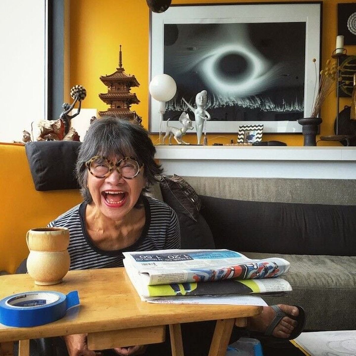 Ceramic artist Pattie Warashina in her home in 2016. Warashina’s “Women With Pear” will be permanently installed in the Saranac Building.{!--EndFragment--}  (Courtesy of Ben Carter)