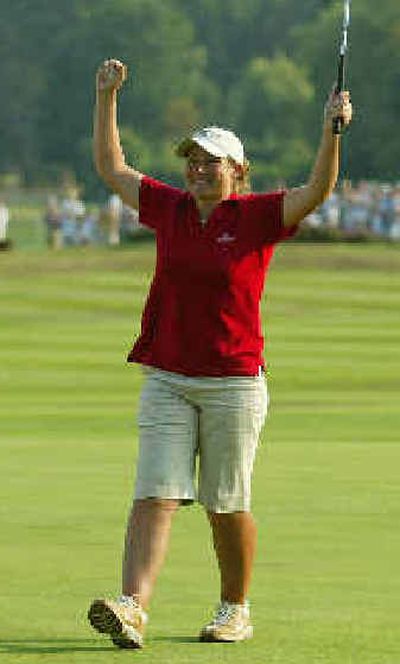 
England's Karen Stupples celebrates her Women's British Open victory. 
 (Associated Press / The Spokesman-Review)