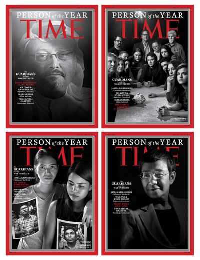 This combination photo provided by Time Magazine shows their four covers for the 