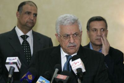 
Palestinian leader Mahmoud Abbas briefs the media Saturday in Amman. Abbas told reporters that any Palestinian government should respect past peace obligations. 
 (Associated Press / The Spokesman-Review)