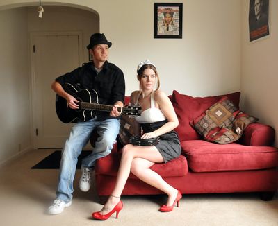 Skyler Galle, on guitar, and Jenelle Knie are the two-person band Halley’s Comet, and they play local venues with a repertoire of original songs. (Jesse Tinsley)