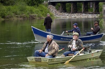 
Dave Daniel, left, and Ron Rex fish at the confluence of the North Fork and South Fork of the Coeur d'Alene River on Saturday,  which marked the start of river and stream fishing in Idaho.  Rex figures he's been on the Coeur d'Alene River for opening day for about 50 years. 
 (Jesse Tinsley / The Spokesman-Review)