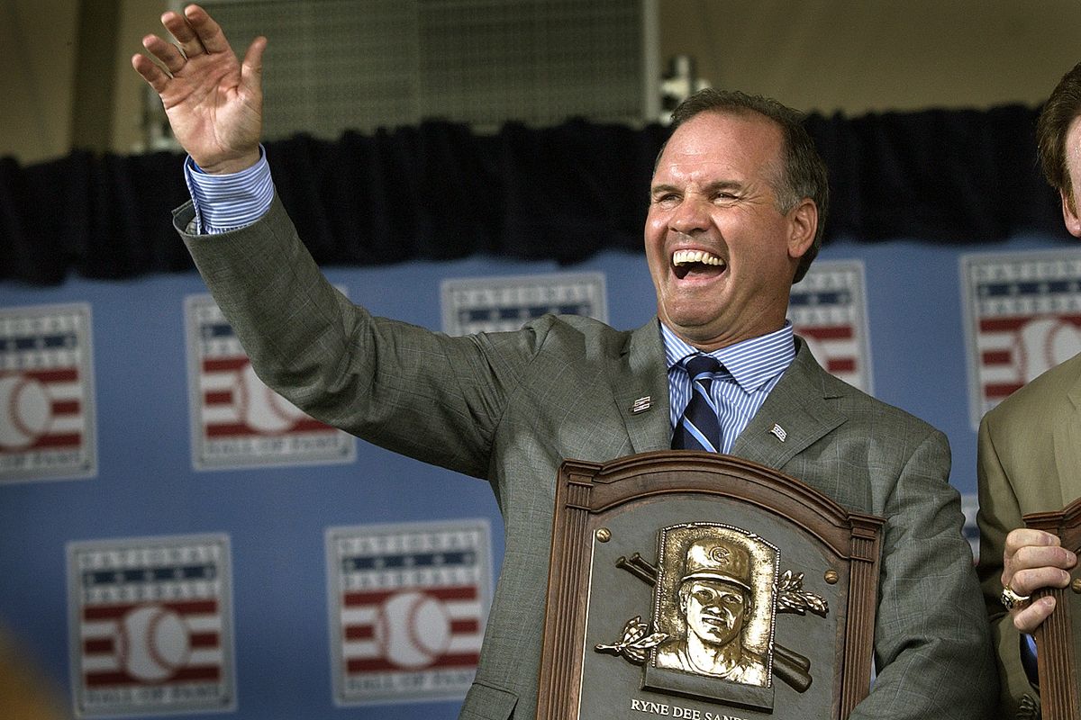 Spokane native Ryne Sandberg spots a friendly face during his 2005 induction into the Baseball Hall of Fame in Cooperstown, New York.  (Brian Plonka/The Spokesman-Review)