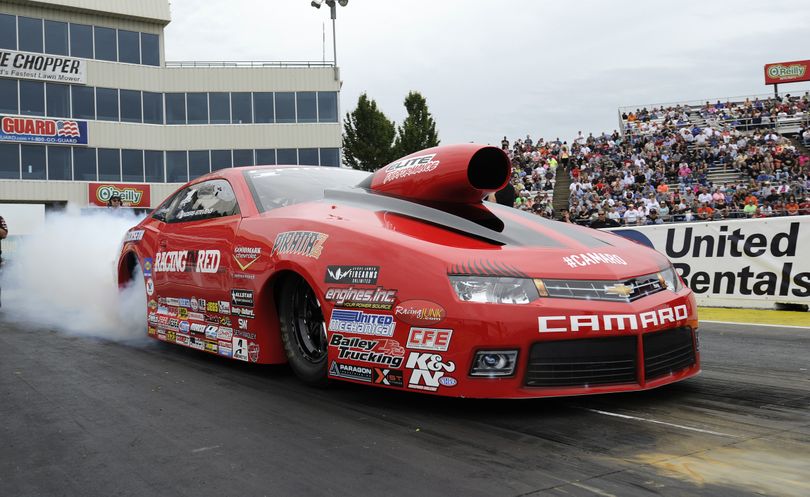 Erica Enders smokes the tires off the line in Topeka, Kansas. (Photo credit: NHRA Media Relations) (Marc Nhra)