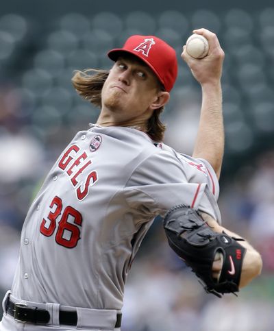 Angels starting pitcher Jered Weaver gave up just three hits in eight innings. (Associated Press)