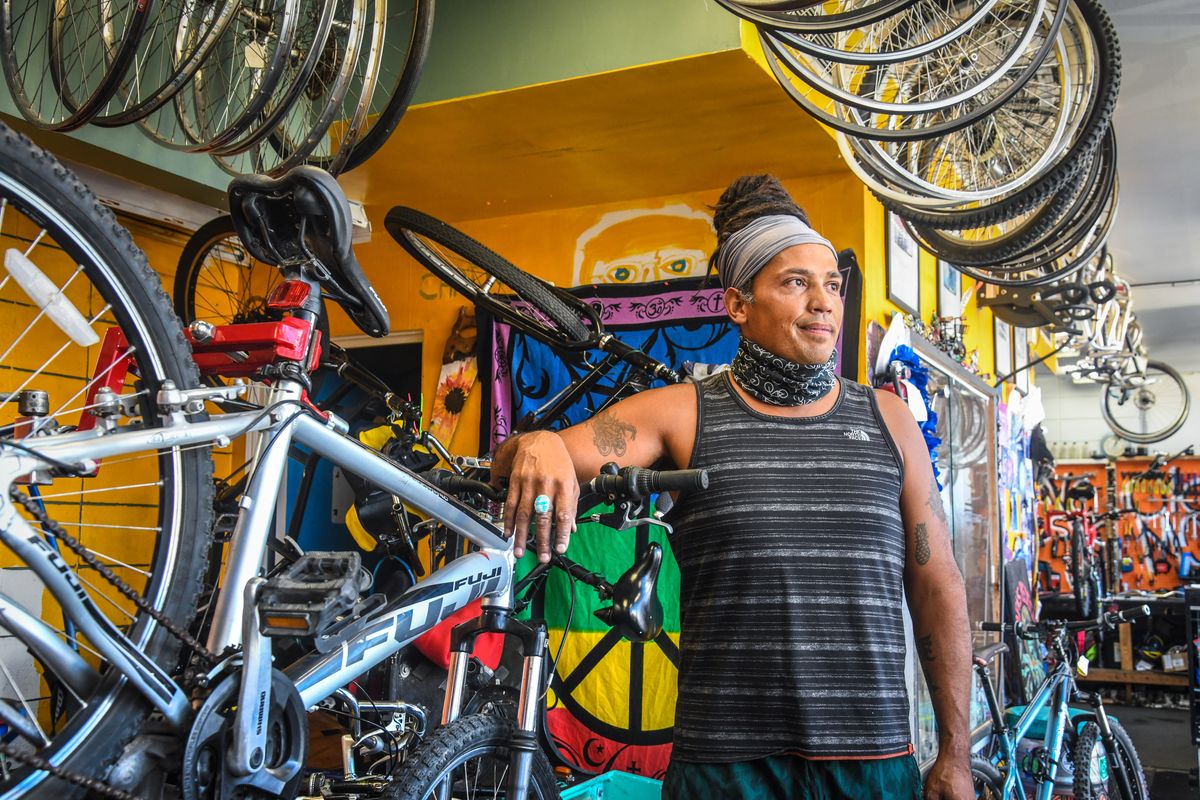 Roger Hernandez is the owner of Shacktown Community Cycle at 611 W. 2nd Avenue in downtown Spokane.  (Dan Pelle/The Spokesman-Review)