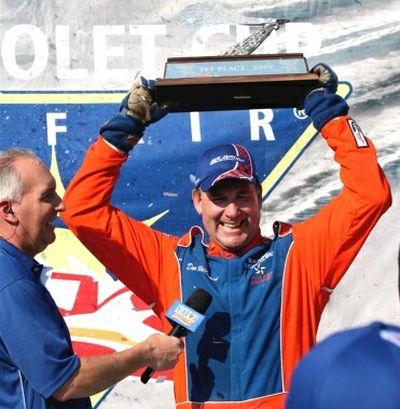 Dave Villwock stands victorious on Seafair's podium. (Photo courtesy of Jim Simpson/ABRA) (The Spokesman-Review)