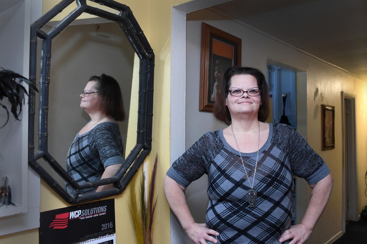 Pattie Kappen, of Spokane, stands in the doorway where she had to turn sideways to get through at her heaviest weight. She now weighs 175 pounds. (Jesse Tinsley/THE SPOKESMAN-REVIEW)