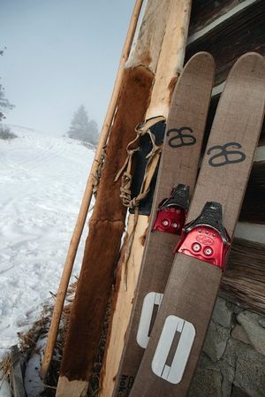 Altai Skis new ski, the Hok, along side some inspiration, traditional go anywhere skis from the Altai Mountains. (courtesy)